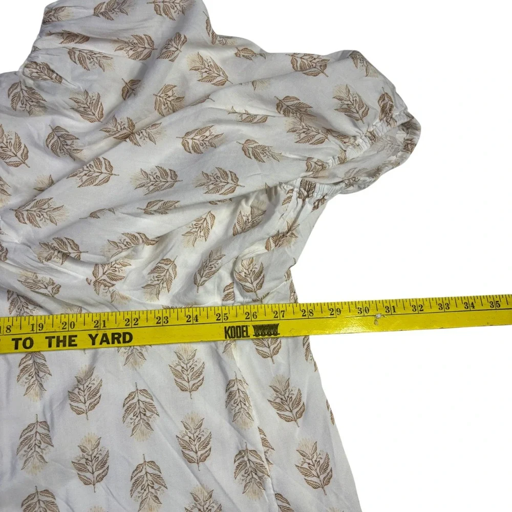 Old Navy Women's 4X Off Shoulder Puff Sleeve Blouse‎ Gold Leaf Print Tie Back